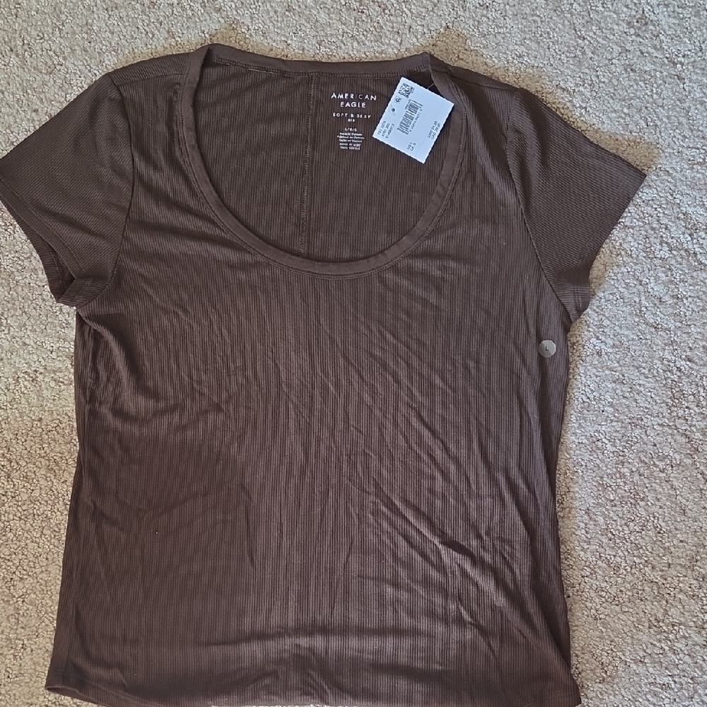 Brown Ribbed T-Shirt